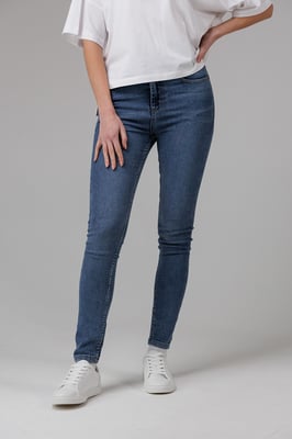 Blue Cotton Blend Stretch High Rise Skinny Denim Jeans