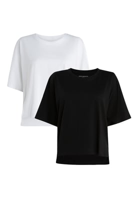 Black 2 Pack Cotton Crew Neck Boxy Fit Short Sleeve T-Shirts