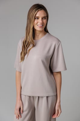 Beige Luxe Short Sleeve Crew Neck Pinched Top
