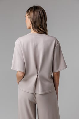 Beige Luxe Short Sleeve Crew Neck Pinched Top