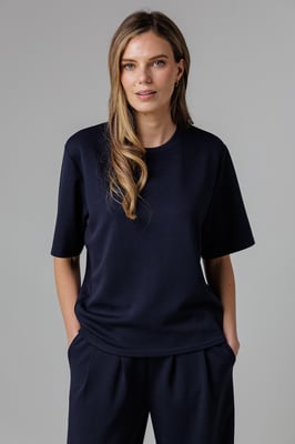 Navy Luxe Short Sleeve Crew Neck Pinched Top