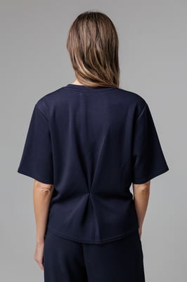 Navy Luxe Short Sleeve Crew Neck Pinched Top