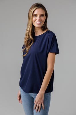 Navy Crew Neck Short Sleeve Crepe Top