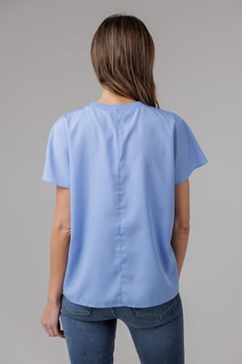 Blue Crew Neck Short Sleeve Crepe Top