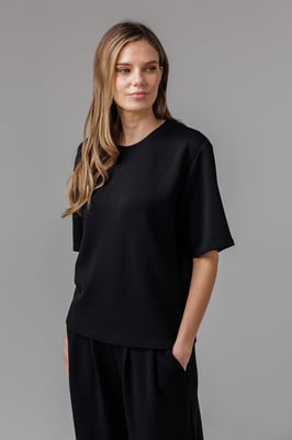 Black Luxe Short Sleeve Crew Neck Pinched Top