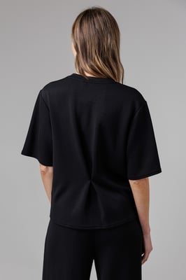 Black Luxe Short Sleeve Crew Neck Pinched Top