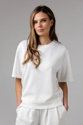 Off White Luxe Short Sleeve Crew Neck Pinched Top
