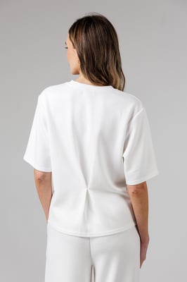 Off White Luxe Short Sleeve Crew Neck Pinched Top