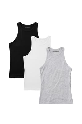 Black 3 Pack Cotton Ribbed Crew Neck Racer Back Vests