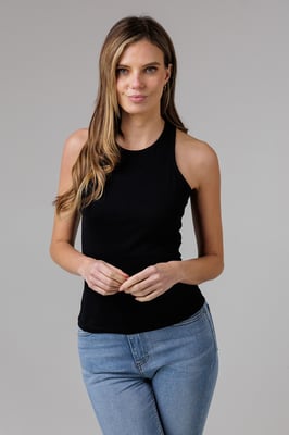 Black 3 Pack Cotton Ribbed Crew Neck Racer Back Vests