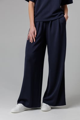 Navy Luxe Wide Leg Draped Trouser