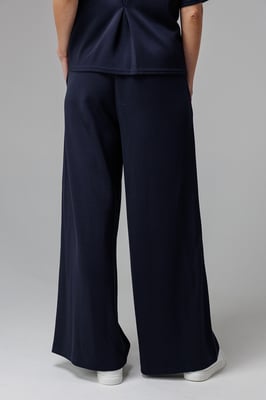 Navy Luxe Wide Leg Draped Trouser