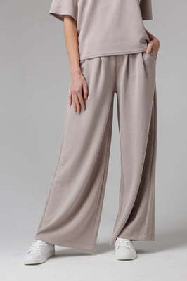 Beige Luxe Wide Leg Draped Trouser