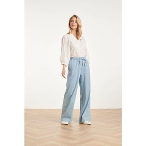 Smashed Lemon Lichtblauwe wide leg broek met koordsluiting |