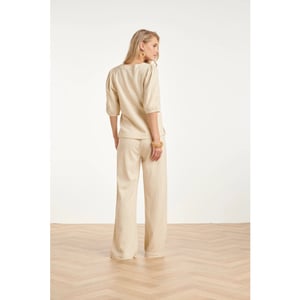 Smashed Lemon Linnen look wide leg broek in crème beige |