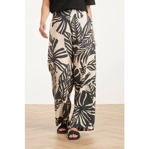 Smashed Lemon Wide leg pantalon met tropische blad print in zwart en ecru |