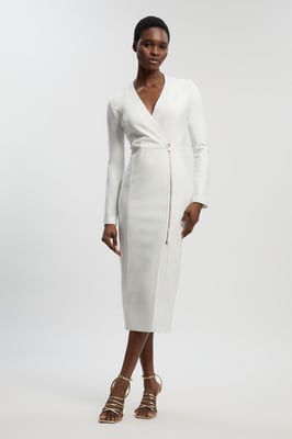 Figure Form Bandage Asymmetric Zip Detail Midi Dress