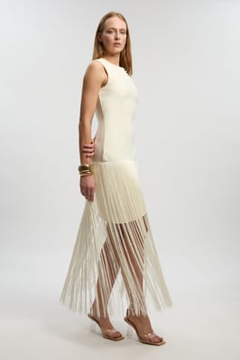 Figure Form Bandage Tassel Hem Knitted Dress
