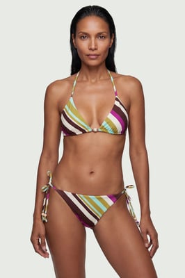 Diagonal Stripe Print With Bead Detail Bikini Bottom