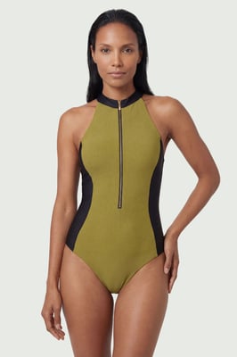 Racer Back Swimsuit With Gold Zip