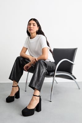 Faith: Cadence Faux Suede Closed Toe Chunky Platform Heeled Shoes