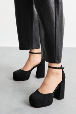 Faith: Cadence Faux Suede Closed Toe Chunky Platform Heeled Shoes