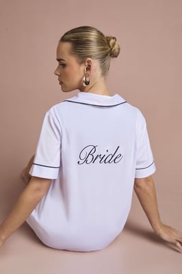 Bridal 'Bride' Jersey Embroidered Short Sleeve Shirt & Short Pyjama Set