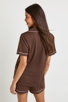 Jersey Piping Detail Short Sleeve Shirt & Shorts Pyjama Set
