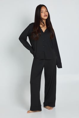 Petite Soft Touch Button Through Shirt and Trouser Pyjama Set