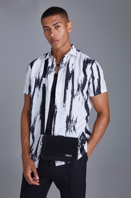 Short Sleeve Slub Large Scale Abstract Regular Fit Shirt