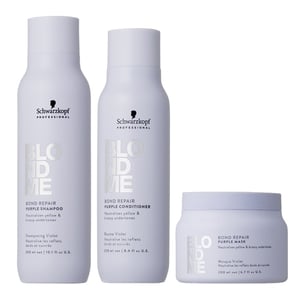 Schwarzkopf Blondme Bond Repair Purple Shampoo 300ml, Blondme Purple Conditioner 250ml & Blondme Purple Mask 200ml Pack