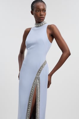 Crystal Embellished Woven Thigh Split Maxi