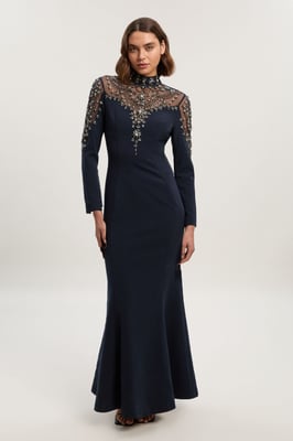 Premium Crystal Embellished Woven Maxi Dress