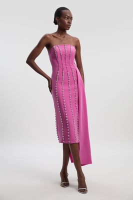 Crystal Embellished Woven Drape Detail Maxi Dress