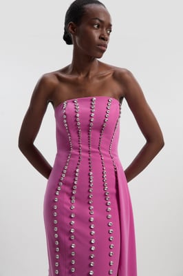 Crystal Embellished Woven Drape Detail Maxi Dress