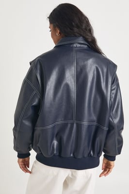 Faux Leather Contrast Stitch Bomber Jacket