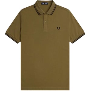 Fred Perry Herenpoloshirt met dubbele kraag (Zwart/Kaki Groen)