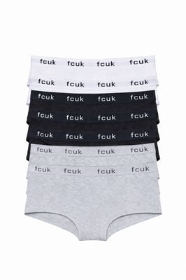 Grey 7 Pack Cotton Fcuk Ladies Hipster Full Briefs