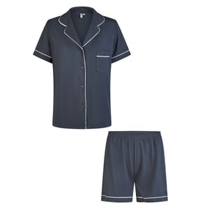 By Louise Dames korte pyjama set modal shortama met knoopsluiting donker