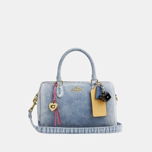 Rowan Satchel Bag In Loved Denim With Charms
