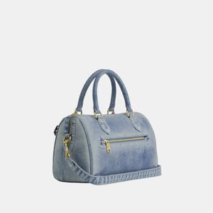 Rowan Satchel Bag In Loved Denim With Charms