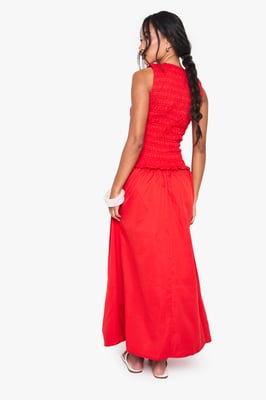Racer Neck Shirred Drop Waist Midaxi Dress