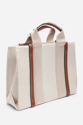 Wheres That From Margaret Canvas Stripe Tote Bag with Cross Body Strap
