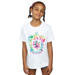 Harry Potter Meisjes Gryffindor Crest Tie Dye Ingevuld Katoenen T-Shirt (Wit)