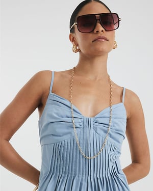 River Island Womens Midi Dress Petite Blue Pintuck Waist V-Neck
