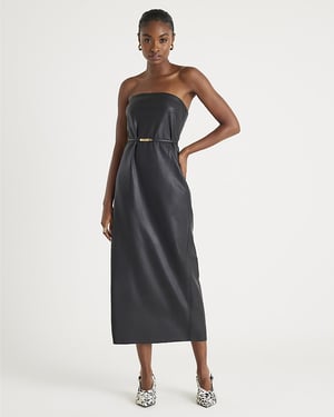 River Island Womens Bandeau Midi Dress Black Faux Leather Belted