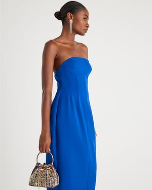 River Island Womens Bandeau Midi Dress Blue Sleeveless Bodycon