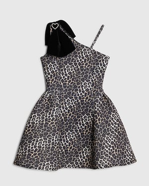 River Island Girls Dress Brown Leopard One Shoulder Bow