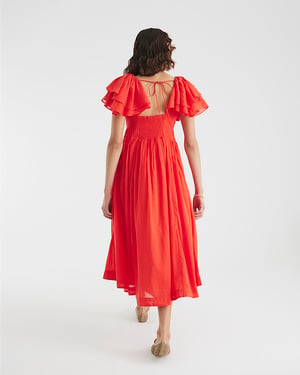 River Island Womens Midi Dress Red Frill Sleeve V-Neck