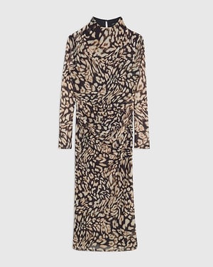 River Island Womens Midi Dress Petite Black Mesh Leopard Print